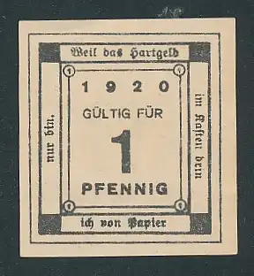 Notgeld Kitzingen a.M. 1920, 1 Pfennig, Stadtwappen