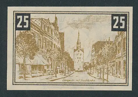 Notgeld Wunstorf 1922, 25 Pfennig, Stadtwappen, Langestrasse mit Stadtkirche