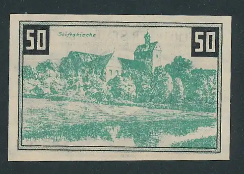 Notgeld Wunstorf 1922, 50 Pfennig, Stadtwappen, Stiftskirche