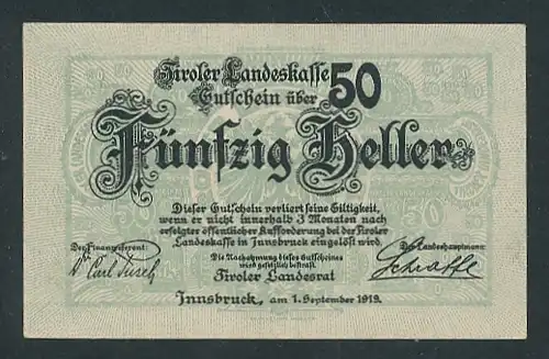 Notgeld Innsbruck 1919, 50 Heller, Stadtwappen