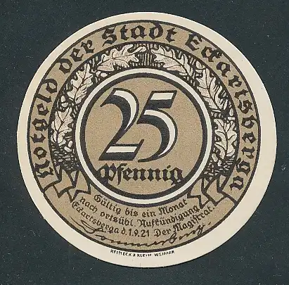 Notgeld Eckartsberga 1921, 25 Pfennig, Spruch von Kleist