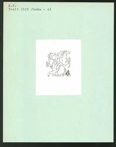 Exlibris von Jiri Jaska für K.C., Reiter in einem Duell zu Pferd
