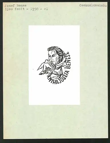 Exlibris von Josef Benes für Josefa Benese, Taube und Frauenbüste