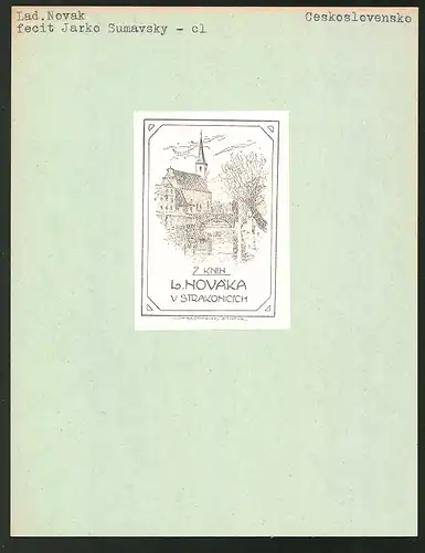 Exlibris von Jarko Sumavsky für Lad. Novak, Ortsansicht mit Kathedrale