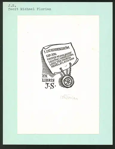 Exlibris von Michael Florian für J.S., Dokument mit Siegel