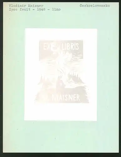 Exlibris von Vladimir Maisner für Vladimir Maisner, Mann vor Lagerfeuer sitzend
