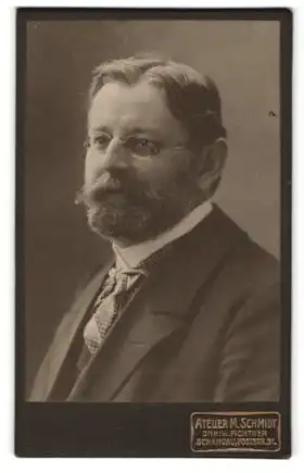 Fotografie M. Schmidt, Schandau, Portrait bürgerlicher Herr mit Brille