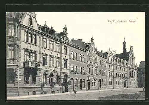 AK Kahla, Markt mit Hotel zum Löwen und Rathaus