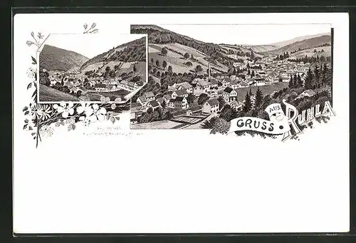 Lithographie Ruhla, zwei Panoramas