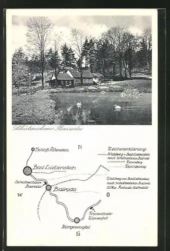AK Bairoda, Gasthof Schützenhaus, Landkarte mit Wegbeschreibung