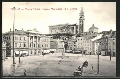 AK Pirano, Piazza Tartini, Palazzo Municipale ed il Duomo