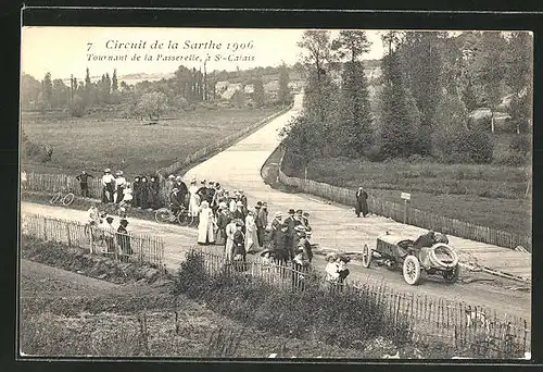 AK St-Calais, Autorennen "Circuit de la Sarthe 1906", Tournant de la Passerelle