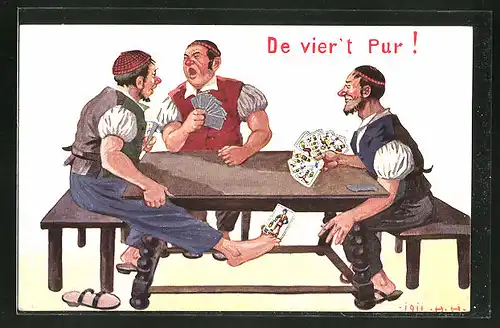 AK "De vier't Pur!", Männer schummeln beim Kartenspiel