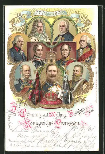 Lithographie Friedrich Wilhelm III. von Preussen und andere Herrscher, 200 Jahre Königreich Preussen