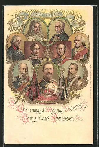Lithographie Friedrich Wilhelm III. von Preussen, 200 Jahre Königreich Preussen