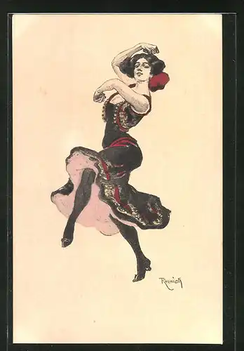 Künstler-AK Ferdinand von Reznicek: Simplicissimus Serie VI. No. 6: schöne Frau tanzt