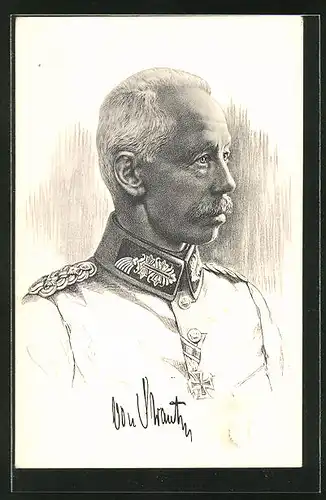 Künstler-AK Portrait General d. Inf. von Strantz mit eisernem Kreuz