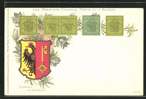 Lithographie Die ersten Briefmarken der Schweiz, Wappen des Kantons Genf