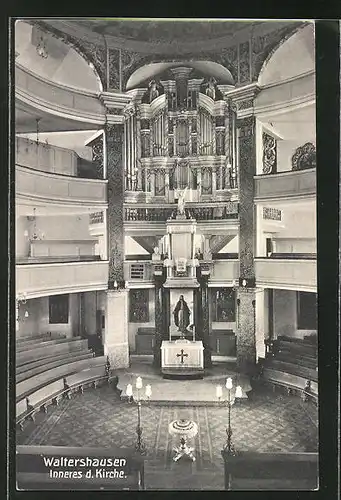 AK Waltershausen, Innenansicht der Kirche mit Orgel und Altar