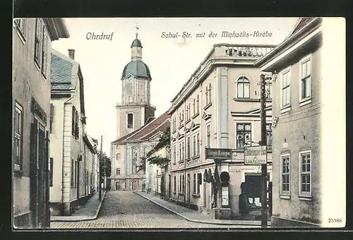 AK Ohrdruf, Schulstrasse mit Michaelis-Kirche