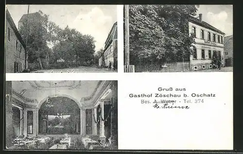 AK Oschatz, Gasthof Zöschau, verschiedene Ansichten