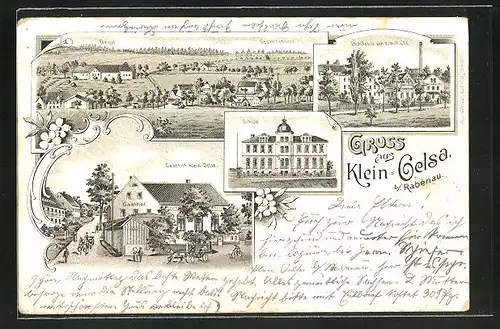 Lithographie Klein Oelsa b. Rabenau, Gasthof Klein-Oelsa, Stuhlfabrik von E. Wolf & Co.