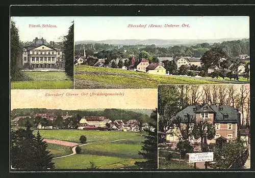 AK Ebersdorf / Reuss, Hotel der Brüdergemeinde, Fürstliches Schloss