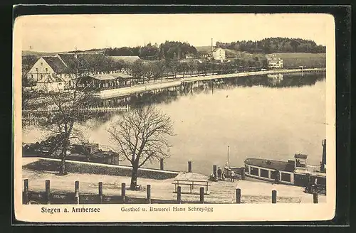 AK Stegen a. Ammersee, Partie mit Gasthof u. Brauerei Hans Schreyögg