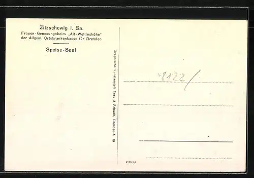 AK Zitzschewig i. Sa., Speisesaal im Frauengenesungsheim Alt-Wettinshöhe