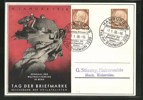 AK Bern, Ausstellung Tag der Briefmarke 1938, Denkmal des Weltpostvereins, Ganzsache