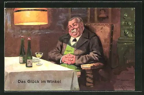 Künstler-AK Ernst Schlemo: "Das Glück im Winkel!", Weintrinker in der guten Stube