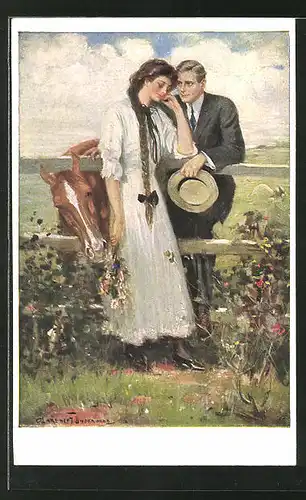 Künstler-AK Clarence F. Underwood: junges Paar mit Pferd
