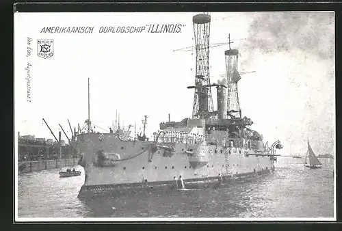 AK Amerikanisches Kriegsschiff "Illinois" läuft in einen Hafen ein