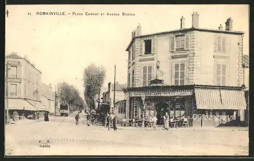 AK Romainville, Place Carnot et Avenue Brazza