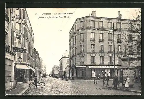 AK Pantin, La Rue de Paris prise angle de la Rue Hoche