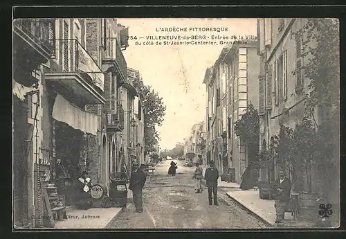 AK Villeneuve-de-Berg, Entree de la Ville du cote de St-Jean-le-Centenier, Grand Rue
