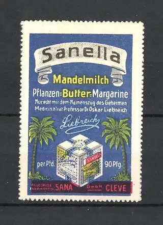 Reklamemarke Sanella Mandelmich-Margarine, Margarinewürfel