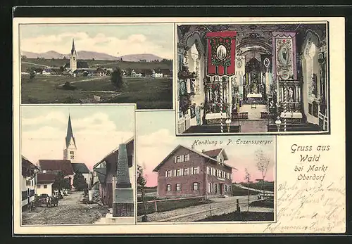 AK Wald b. Markt Oberdorf, Handlung von P. Enzenssperger, Kriegerdenkmal, Blick zur Kirche