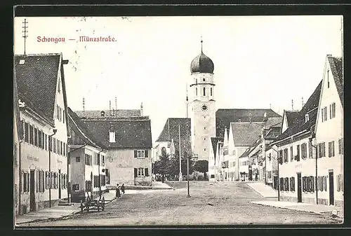 AK Schongau, Münzstrasse mit Blick zur Kirche