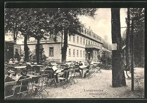 AK Langensalza, Gasthaus zum Schwefelbad, Gartenpartie