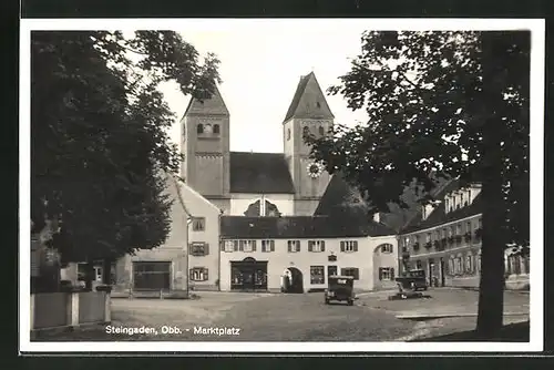 AK Steingaden / Obb., Partie am Marktplatz mit Blick zur Kirche