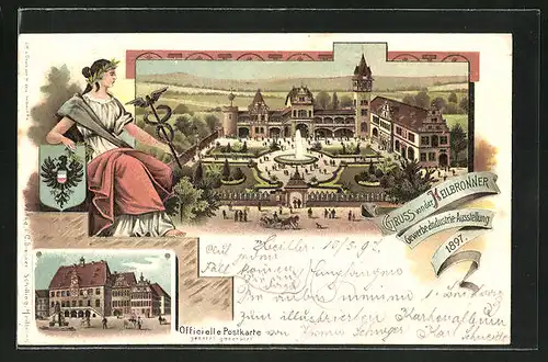 Lithographie Heilbronn, Gewerbe- u. Industrie-Ausstellung 1897, Ausstellungsgelände aus der Vogelschau