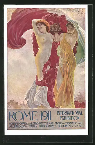 Künstler-AK Terzi: Rome, International Exhibition 1911, Barbusige Damen in togaähnlichen Kleidern