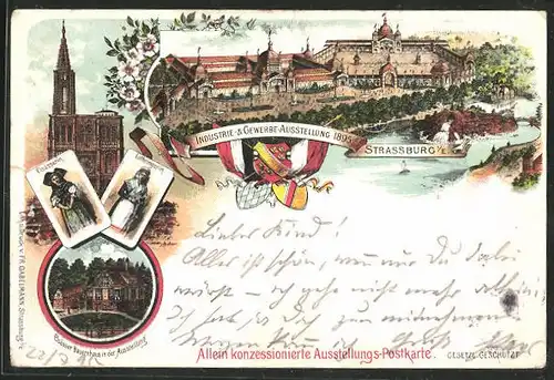 Vorläufer-Lithographie Strassburg i. E., Industrie- & Gewerbe-Ausstellung 1895, Elsässer Bauernhaus