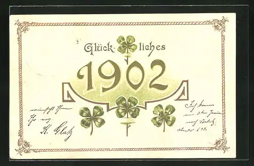 AK Neujahrsgruss, Jahreszahl 1902 und Glücksklee