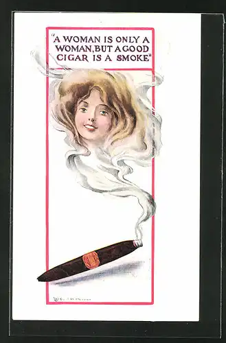 AK Bildnis einer jungen Frau erscheint im Qualm einer Zigarre