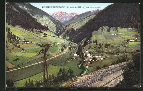 AK St. Jodok, Ortsansicht von der Brennerstrasse aus mit Kehrtunnel