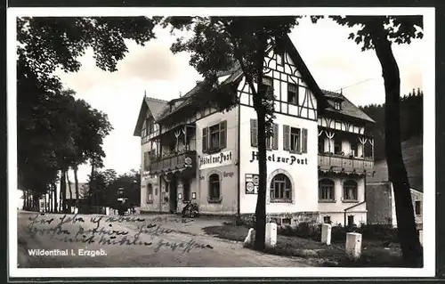 AK Wildenthal / Erzgeb., Strasse am Hotel zur Post