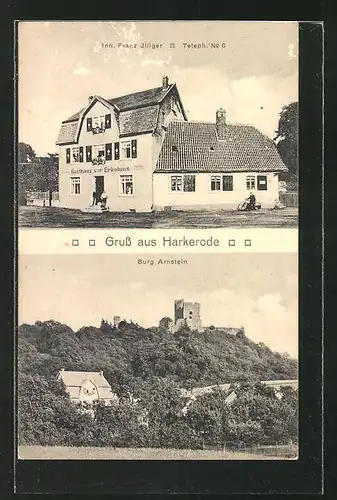 AK Harkerode, Gasthaus zur Erholung von Franz Illiger, Burg Arnstein