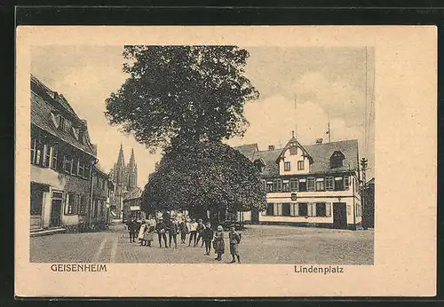 AK Geisenheim, Lindenplatz mit spielenden Kindern